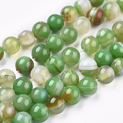 Green Natural Striped Agate/Banded Agate Beads Strands, Dyed & Heated, Round, Green, 6mm, Hole: 1.2mm, about 65pcs/strand, 15.16 inch(38.5cm)