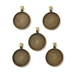 Antique Bronze Tibetan Style Alloy Pendant Cabochon Settings, Plain Edge Bezel Cups, Lead Free & Nickel Free & Cadmium Free, Flat Round, Antique Bronze, Tray: 25mm, 36.5x28x3mm, Hole: 7x4mm, about 188pcs/1000g