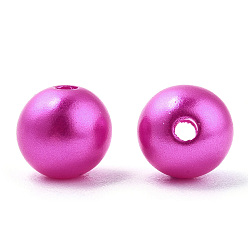 Magenta Perles d'imitation en plastique ABS peintes à la bombe, ronde, magenta, 8x9.5mm, Trou: 1.8mm, environ 2080 pcs / 500 g
