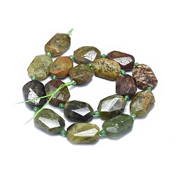 Garnet Natural Green Garnet Beads Strands, Andradite Beads, Faceted, Oval, 15~28x12~21x5~9mm, Hole: 0.6~1.6mm, about 14~20pcs/strand, 14.7 inch~15.7 inch(37.5~40cm)