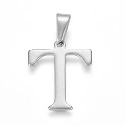 Letter T 304 Stainless Steel Pendants, Initial Letter.T, 26x22x1.5mm, Hole: 3.5x10mm