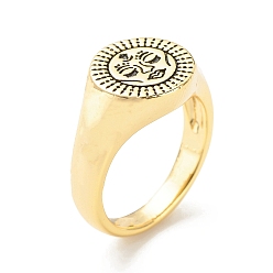 Body Brass Signet Ring for Women, Golden, Face Pattern, 3.5~12.5mm, US Size 6 1/4(16.7mm)