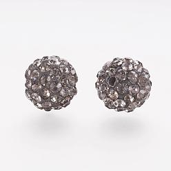 Черный Алмаз Бусины со стразами, полимерная глина , класс А, круглые, pave disco бусины, черный алмаз, 8x7.5 мм, отверстие : 1 мм