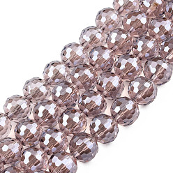 Brun Rosé  Plaquent verre transparent perles brins, couleur ab , facette, ronde, brun rosé, 9.5x9mm, Trou: 1.2mm, Environ 69 pcs/chapelet, 24.41 pouce (62 cm)