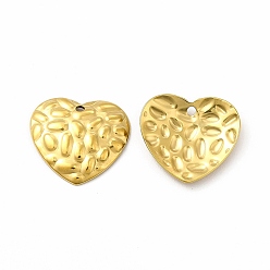 Real 18K Gold Plated Ion Plating(IP) 304 Stainless Steel Pendants, Textured, Heart Charm, Real 18K Gold Plated, 14.5x16x2.5mm, Hole: 1.2mm