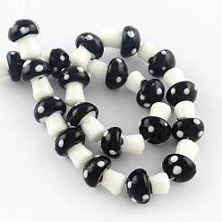 Black Mushroom Handmade Lampwork Beads Strands, Black, 16x12mm, Hole: 2mm, about 20pcs/strand, 13.7 inch