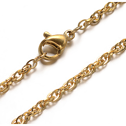 Золотой 304 из нержавеющей стали двойной цепи ссылка ожерелья, с карабин-лобстерами , золотые, 29.52 дюйм (75 см)