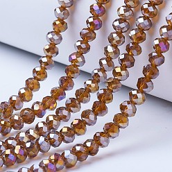 Brun Saddle Perles en verre electroplate, de couleur plaquée ab , facette, rondelle, selle marron, 4x3mm, Trou: 0.4mm, Environ 123~127 pcs/chapelet, 16.5~16.9 pouce (42~43 cm)
