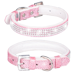 Pearl Pink Adjustable Glittered Felt Pet Collars, Resin Rhinestone Cat Dog Choker Necklace, Pearl Pink, 510x25mm
