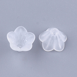Clear 5-Petal Transparent Acrylic Bead Caps, Frosted, Flower, Clear, 13.5x14x10mm, Hole: 1.2mm, about 1610pcs/500g