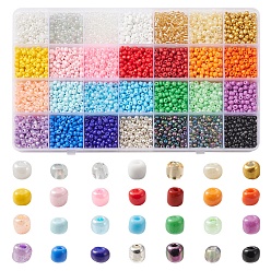 Mixed Color 420G 28 Style 6/0 Glass Seed Round Beads, Baking Paint & Inside Colours & Opaque & Ceylon, Mixed Color, 4~5x3~5mm, Hole: 1.2~1.5mm, 15g/style