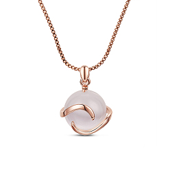 Rose Gold SHEGRACE Trendy Real Rose Gold Plated Necklace, Wave Pendant with Cat Eye, Rose Gold, 15.7 inch
