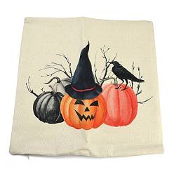Pumpkin Burlap Halloween Pillow Case, Square Cushion Cover, for Sofa Bed Decoration, Pumpkin Pattern, 45x45x0.5cm