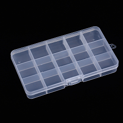 Clear Polypropylene(PP) Bead Storage Container, 15 Compartment Organizer Boxes, Rectangle, Clear, 17x9.8x2.2cm, Hole: 5mm, Compartment: 3.2x3x1.9cm