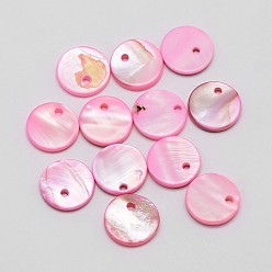 Pearl Pink Dyed Shell Flat Round Pendants, Pearl Pink, 11x2mm, Hole: 1mm