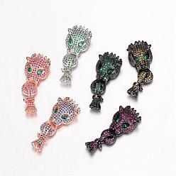 Mixed Color Brass Micro Pave Cubic Zirconia Twister Clasps, Dragon, Mixed Color, 37x14x8mm, Hole: 4mm