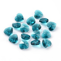Medium Turquoise Romantic Valentines Ideas Glass Charms, Faceted Heart Charm, Medium Turquoise, 14x14x8mm, Hole: 1mm