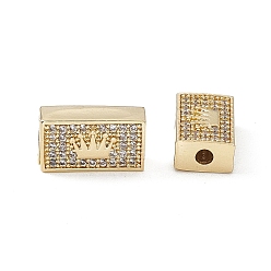 Real 18K Gold Plated Brass Micro Pave Clear Cubic Zirconia Beads, Rectangle with Crown, Real 18K Gold Plated, 7.5x13x5mm, Hole: 2mm