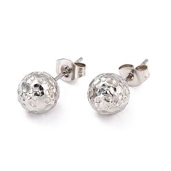 Stainless Steel Color 304 Stainless Steel Stud Earring Findings, with Ear Nuts, Textured Round, Stainless Steel Color, 19x8mm, Pin: 0.7mm