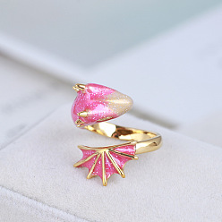 Light Coral Enamel Dragon Open Cuff Ring, Gold Plated Alloy Gothic Ring for Women, Light Coral, US Size 8 1/2(18.5mm)