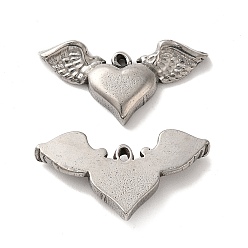 Couleur Acier Inoxydable Saint Valentin 304 pendentifs en acier inoxydable, coeur avec breloque aile, couleur inox, 15x28x4mm, Trou: 1.2mm