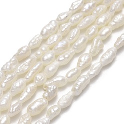 Linen Natural Cultured Freshwater Pearl Beads Strands, Keshi Pearl Beads, Linen, 4~6x2.5~3.2mm, Hole: 0.5mm, about 64~66pcs/strand, 13.78''~13.97"(35~35.5cm)