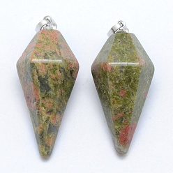 Unakite Natural Unakite Pointed Pendants, with Brass Findings, Bullet, Platinum, 38.5x16x14.5mm, Hole: 5x8mm