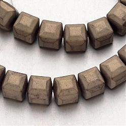 Chapado en Bronce Antiguo Electroplate hematites sintética hebras de perlas no magnéticas, esmerilado, cubo, bronce antiguo plateado, 8x8x8 mm, agujero: 1 mm, sobre 51 unidades / cadena, 15.7 pulgada