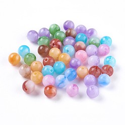 Mixed Color Acrylic Imitation Jade Beads, Round, Mixed Color, 9.5x9~9.5mm, Hole: 2mm, about 950pcs/500g