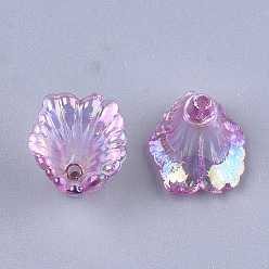 Violet Transparentes bouchons acrylique de perles, couleur ab , fleur, violette, 10x12x12mm, trou: 1.2 mm, environ 1960 pcs / 500 g