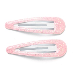 Pink Cute Iron Snap Hair Clips, with Enamel and Powder, Teardrop, for Childern, Pink, 48.5x14x2mm