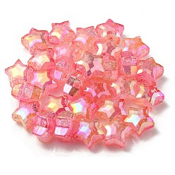 Pink UV Plating Transparent Crackle Acrylic Beads, Gradient Color, Star, Pink, 20x21.5x13mm, Hole: 3mm