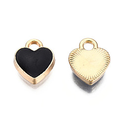 Negro Encantos de aleación chapada en oro claro, con esmalte, corazón, negro, 10x8.5x2.5~3.5 mm, agujero: 1.8 mm