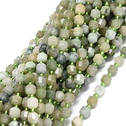 Myanmar Jade Natural Myanmar Jade Beads Strands, with Seed Beads, Faceted, Bicone, Double Terminated Point Prism Beads, 7~8x7~8mm, Hole: 0.8mm, about 38pcs/strand, 15.35 inch(39cm)