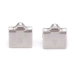 Stainless Steel Color 304 Stainless Steel Ribbon Crimp Ends, Stainless Steel Color, 7x7x5mm, Hole: 0.4mm