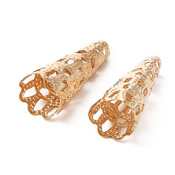 Light Gold Capuchons de perles en filigrane en alliage de zinc, cône, or et de lumière, 8x22mm, Trou: 2.5mm, diamètre intérieur: 7 mm, 20 pcs /sachet 