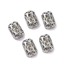Olive Eco-friendly Brass Micro Pave Cubic Zirconia Multi-strand Links, Rack Plating, Cadmium Free & Lead Free, Rectangle Octagon, Platinum, Olive, 14x10x5mm, Hole: 1.4mm