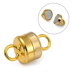Golden Column Brass Magnetic Clasps with Loops, Lead Free & Nickel Free & Cadmium Free, Golden, 11x6mm, Hole: 2mm