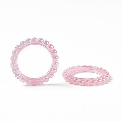 Pink UV Plating Opaque Acrylic Beads Frames, Flower Ring, Pink, 42.5x43x5.5mm, Hole: 2.5mm, Inner Diameter: 31mm