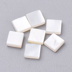 Sea Green Natural White Shell Mother of Pearl Shell Cabochons, Square, Sea Green, 4x4x1mm