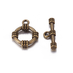 Bronze Antique Fermoirs en alliage de style tibétain , sans plomb et sans cadmium, anneau, bronze antique, anneau: 19x15 mm, bar: 20x3 mm, Trou: 2mm, 2 pièces / kit