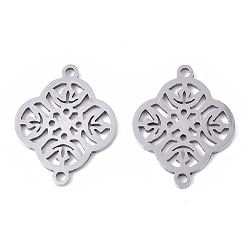 Stainless Steel Color 201 Stainless Steel Links connectors, Laser Cut, Flower, Stainless Steel Color, 19x15x1mm, Hole: 1.4mm