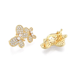 Real 18K Gold Plated Brass Pave Clear Cubic Zirconia Twister Clasps, Butterfly, Real 18K Gold Plated, 23x17.5x10mm, Hole: 1.2mm
