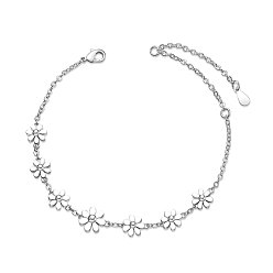 Platinum SHEGRACE Brass Link Bracelets, with Cable Chains, Daisy, Platinum, 6-1/2 inch(165mm)