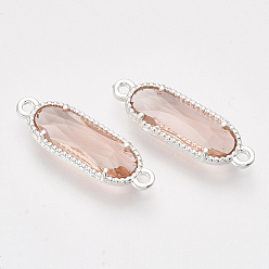 Dark Salmon Glass Links, with Silver Color Plated Eco-Friendly Alloy Findings, Faceted, Oval, Dark Salmon, 21x7x3mm, Hole: 1.2mm