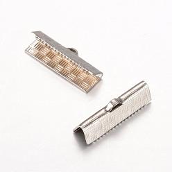 Stainless Steel Color 304 Stainless Steel Ribbon Crimp Ends, Rectangle, Stainless Steel Color, 5.5x20mm, Hole: 1x2.5mm