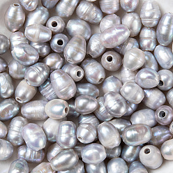 Gris Cuentas de perlas de gran agujero, perlas sueltas de perlas de agua dulce cultivadas naturales, teñido, arroz, gris, 7~10x7~8 mm, agujero: 1.8 mm
