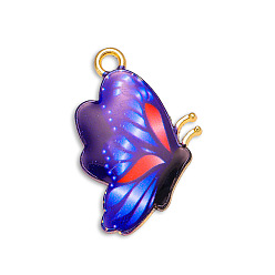 Bleu Ardoise Moyen Pendentifs en alliage, avec l'émail, or, papillon, bleu ardoise moyen, 24x16mm