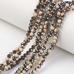 Pêche Plaquer des brins de perles de verre opaques, demi-plaqué noir, facette, rondelle, peachpuff, 4x3mm, Trou: 0.4mm, Environ 123~127 pcs/chapelet, 16.5~16.9 pouce (42~43 cm)