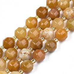 Jade Topazee Topaze naturelles perles de jade de brins, avec des perles de rocaille, tambour à barillet bicône à facettes, 7~8x7~8mm, Trou: 1mm, Environ 35~38 pcs/chapelet, 13.82 pouces ~ 14.84 pouces (35.1~37.7 cm)